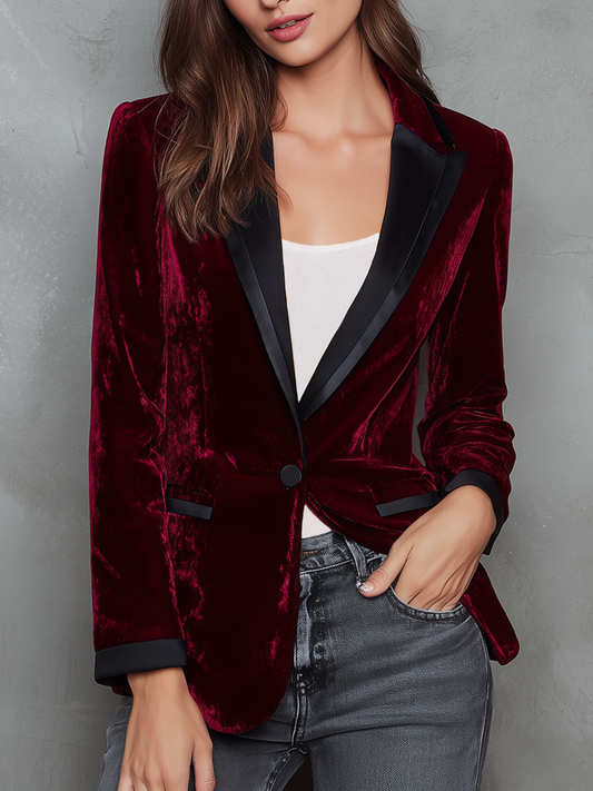 Vintage Contrast Trim Velvet Blazer