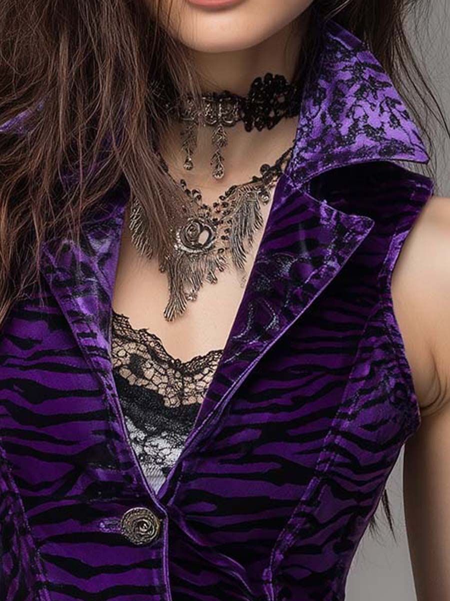 Vintage Animal Print Purple Velvet Bodycon Tank Top