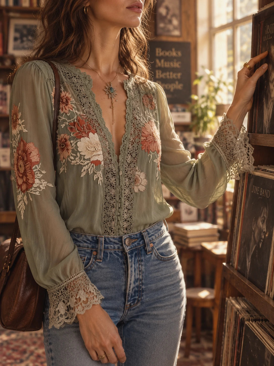 Bohemian Floral Printed Lace Blouse