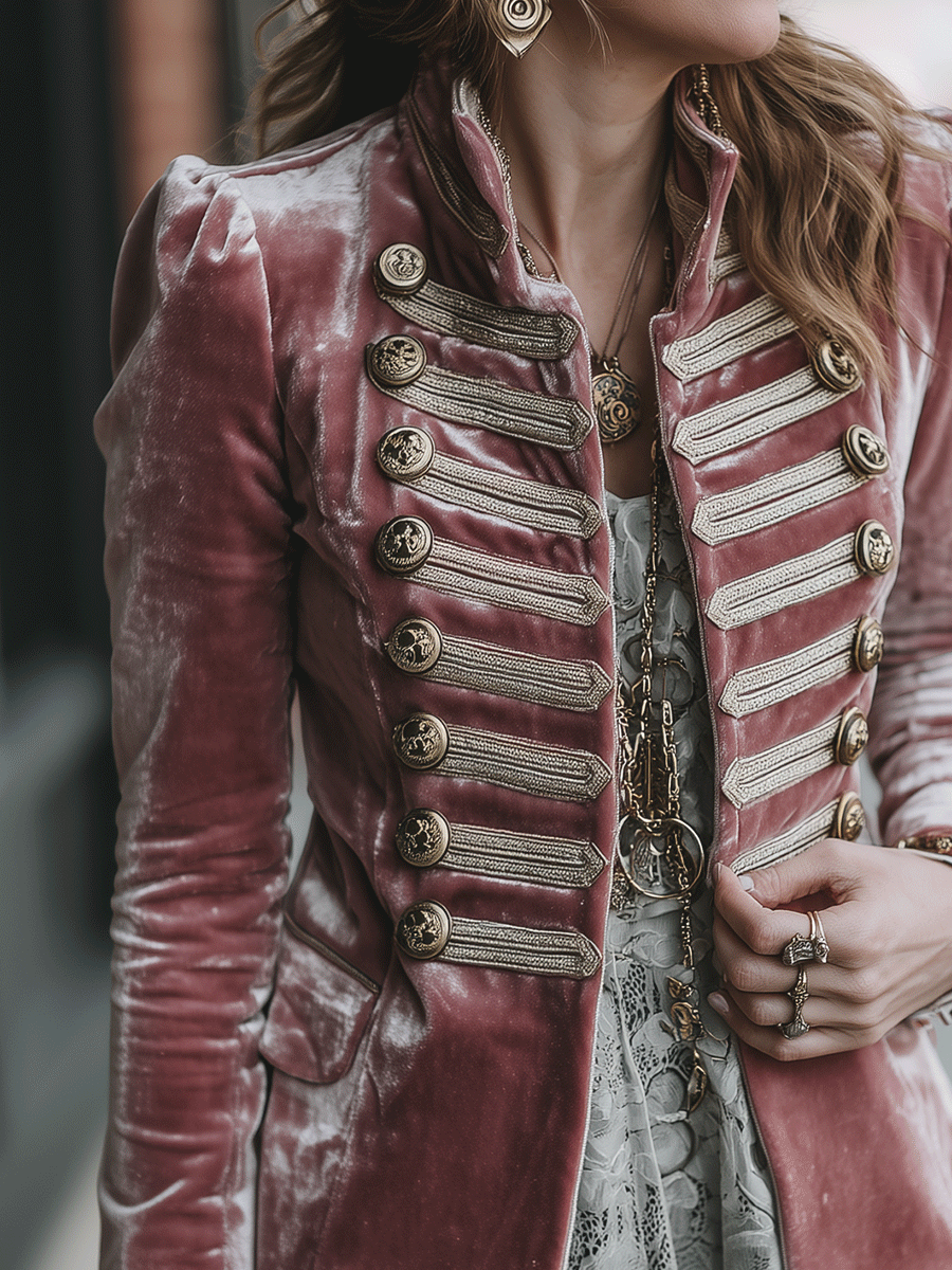 Vintage Double-Breasted Rose Velvet Blazer