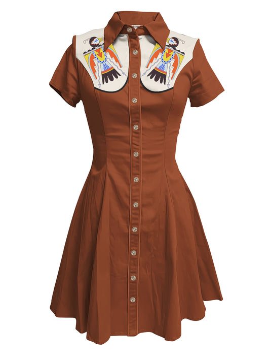 Brown Thunderbird Navajo Inspiration - 100% Cotton Dress