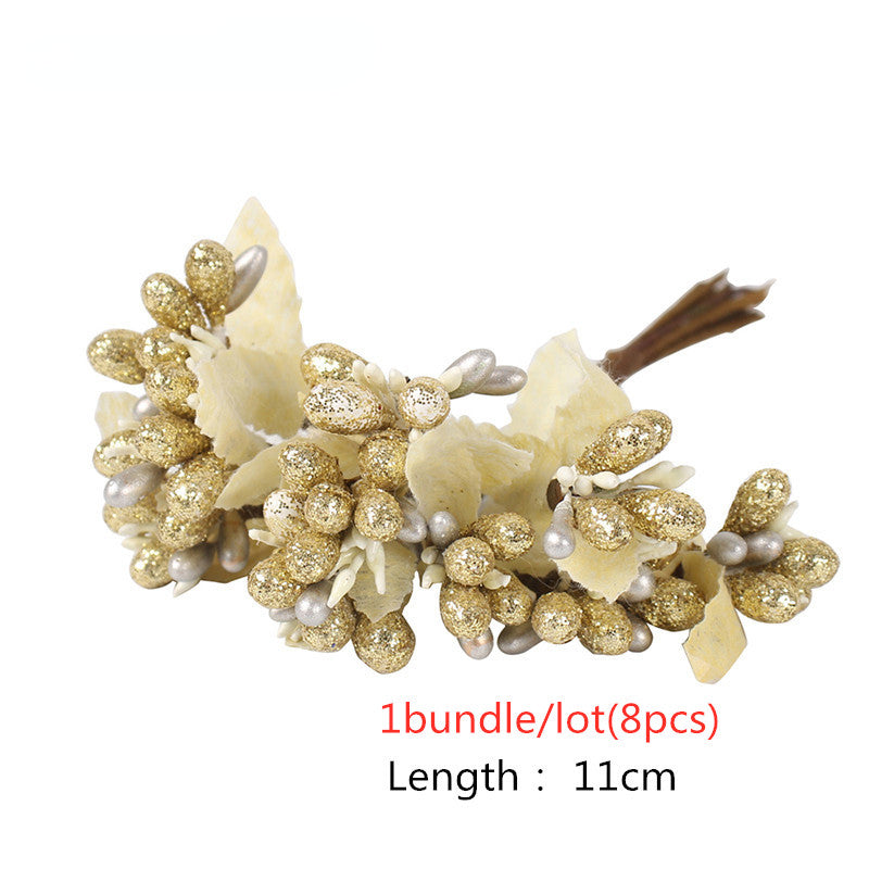 6/8/10/12/90/144pcs Gold Mixed Flowers Stamen Berries Christmas Decor Bundle