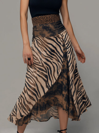 Vintage Zebra Print Tie-dye Patchwork Sleeveless Midi Dress