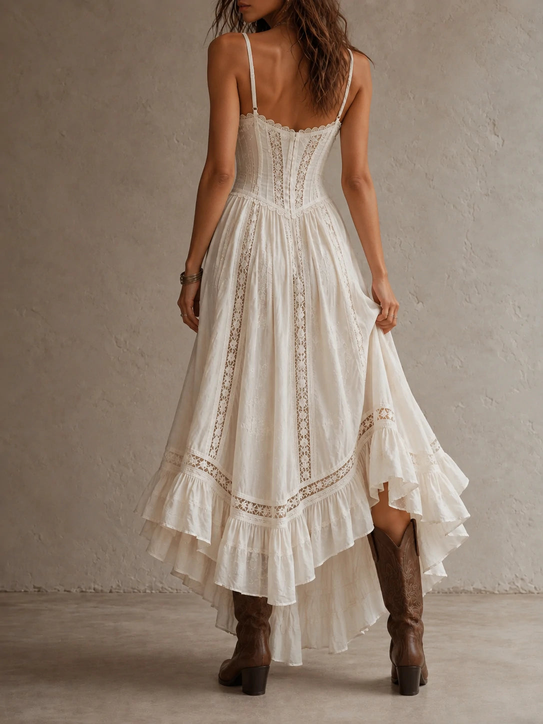 Ivory Lace Inset Corset Slip Maxi Dress