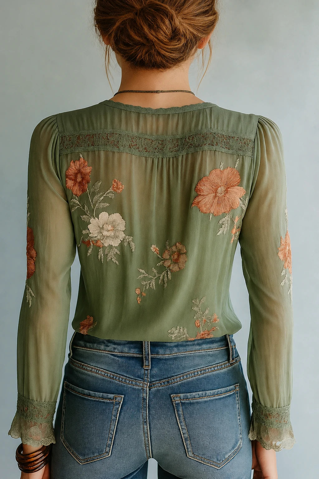 Bohemian Floral Printed Lace Blouse