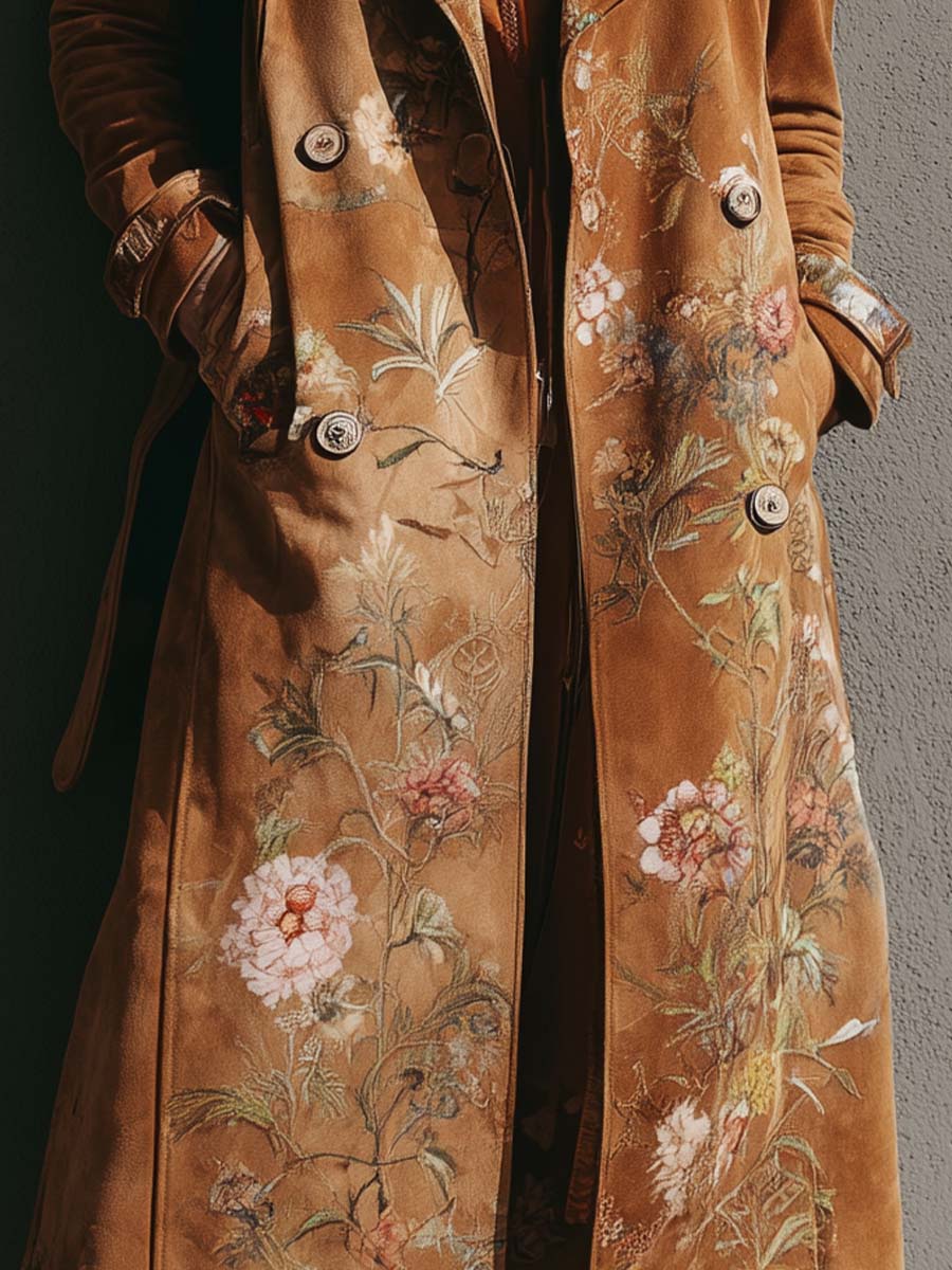 Printed Microfiber Suede Maxi Trench Coat
