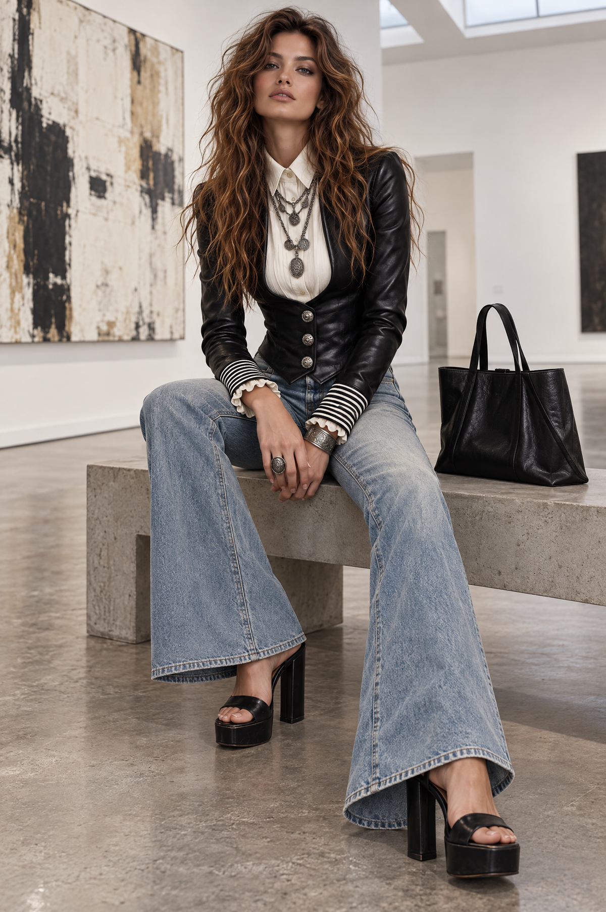 Boho Black Faux Leather Cropped Fitted Jacket With Metal Buttons