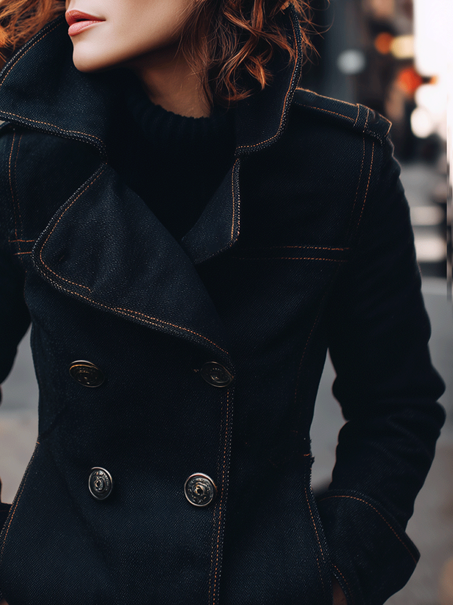 Chic Structured Oversized Collar Peacoat