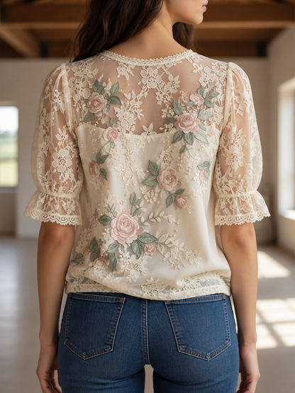 Elegant Embroidered Floral Lace Blouse for Women