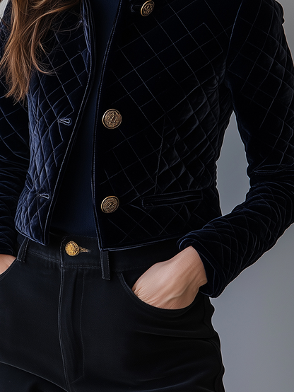 (clearance)Chic Velvet Diamond-quilted Padded Short Jacket
