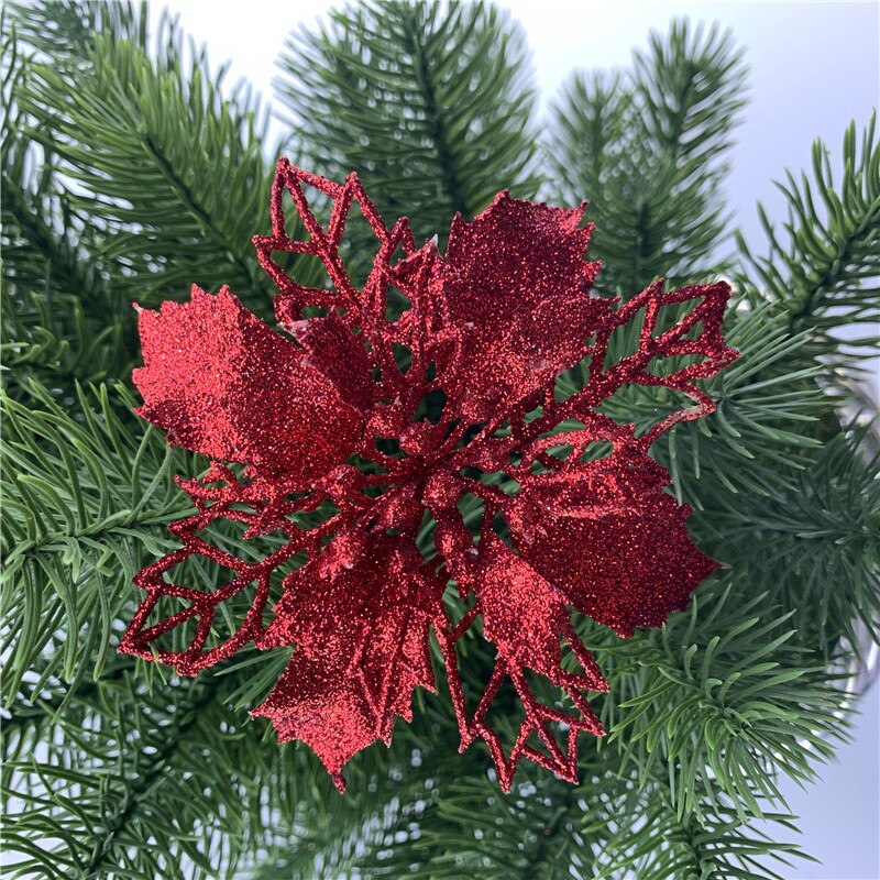 5Pcs Glitter Artifical Christmas Flower Tree Decorations Home