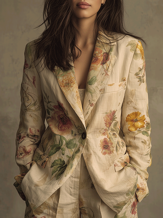 Vintage Floral Linen Blazer