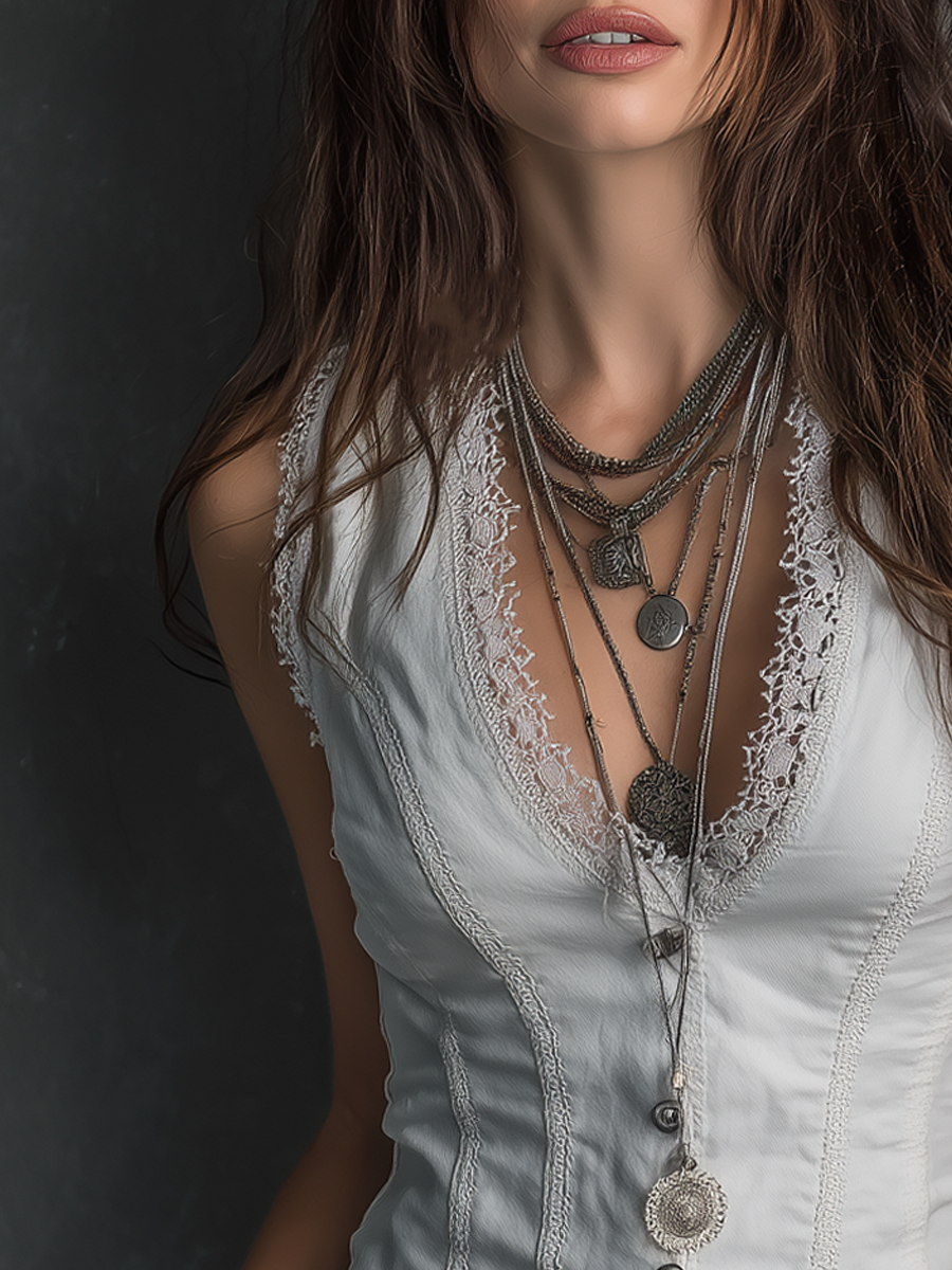 Vintage Slim Fit Lace Trim Vest