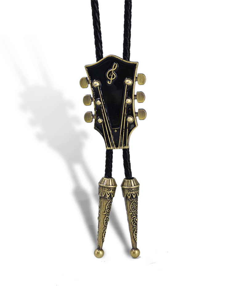 Guitar Instrument Genuine Leather Polo Bow Tie