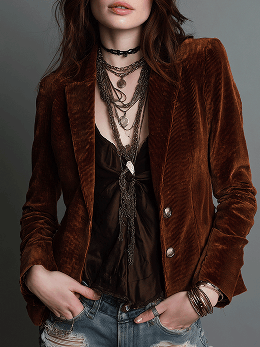 Vintage Dark Brown Velvet Blazer