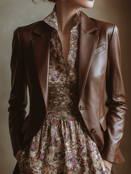 Vintage Dark Brown Slim Fit Faux Leather Blazer
