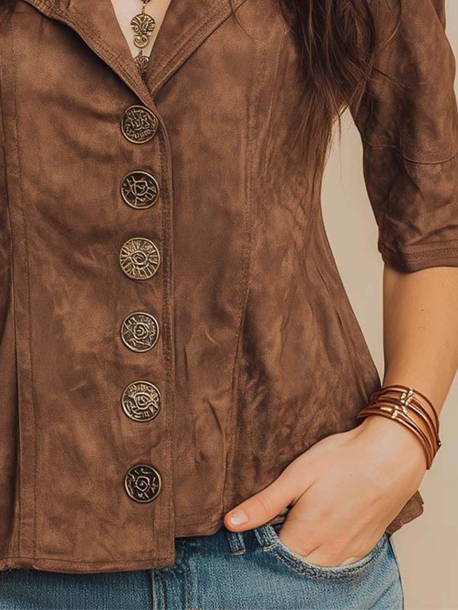 Chestnut Micro-suede Vintage Button Shirt