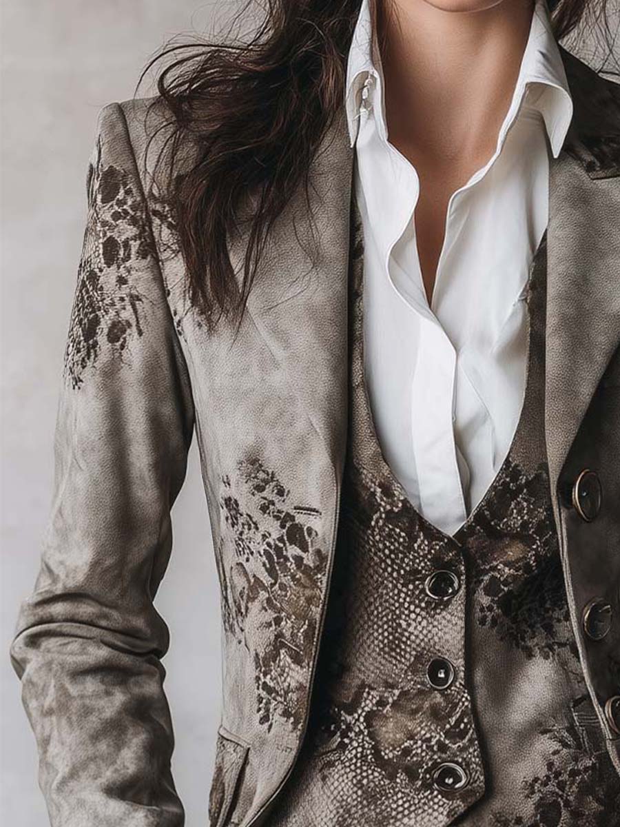 Vintage Floral Snake Pattern Eco-Suede Printed Blazer