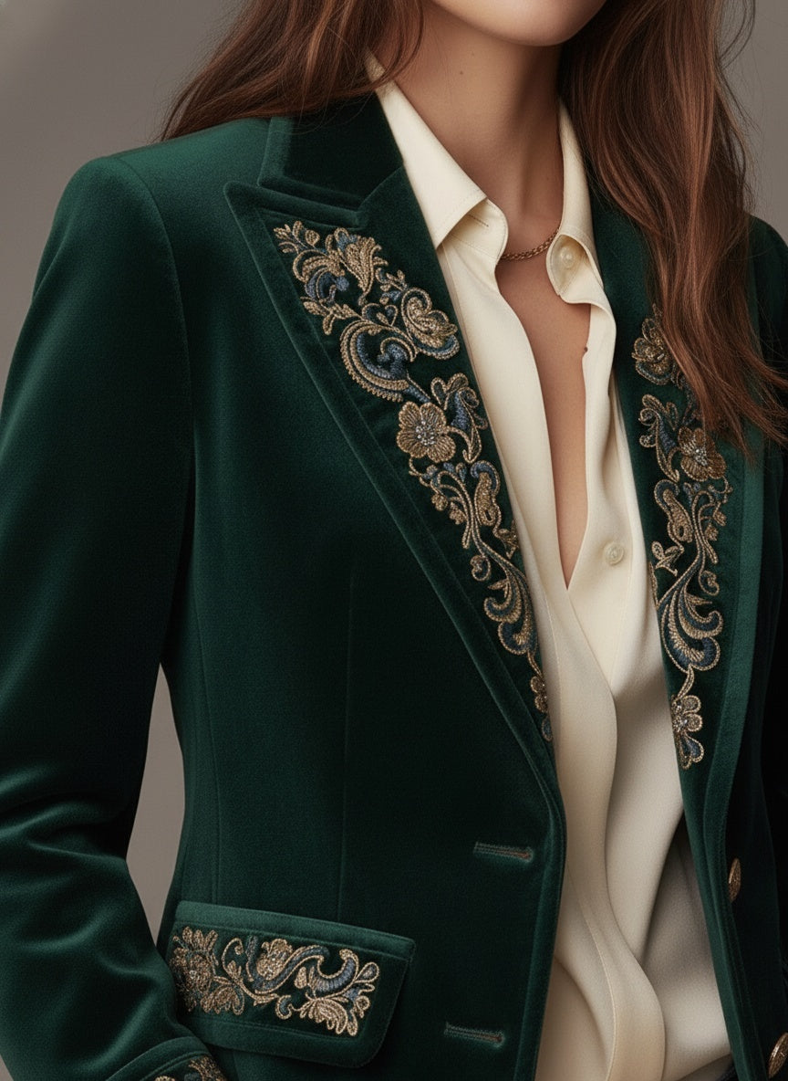 The Emerald Embroidered Velvet Blazer