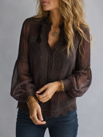 Vintage-Inspired Sheer Bohemian Lace Blouse