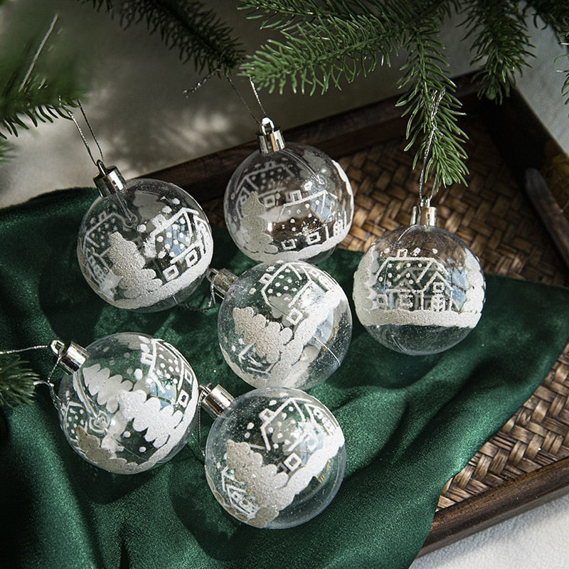 6pcs/6cm Transparent Snow Christmas Balls Pendants for Christmas Tree Decoration