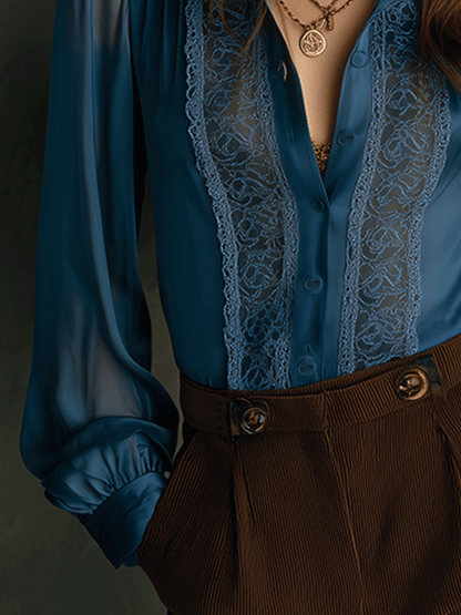 Retro Elegant Lace Flowing Long Sleeve Shirt