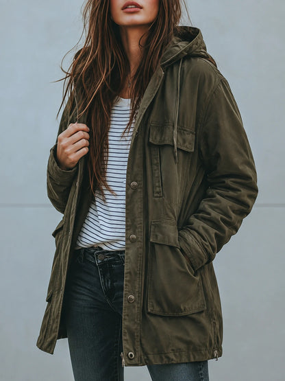 Vintage Casual Hooded Windproof Multi-pocket Work Jacket