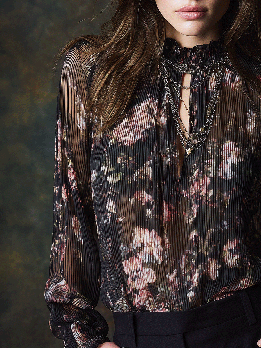 Vintage Boho Blossom Sheer Chiffon Blouse