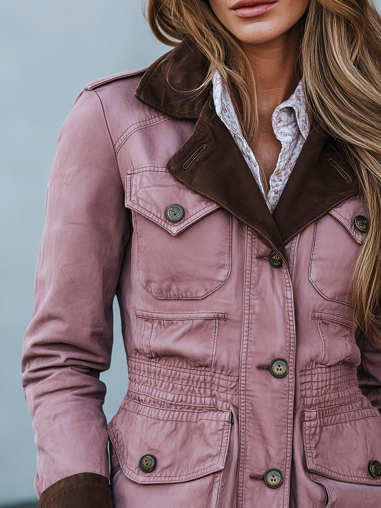 Utility Dusty Rose Wash Jacket With Contrast Microsuede Trim