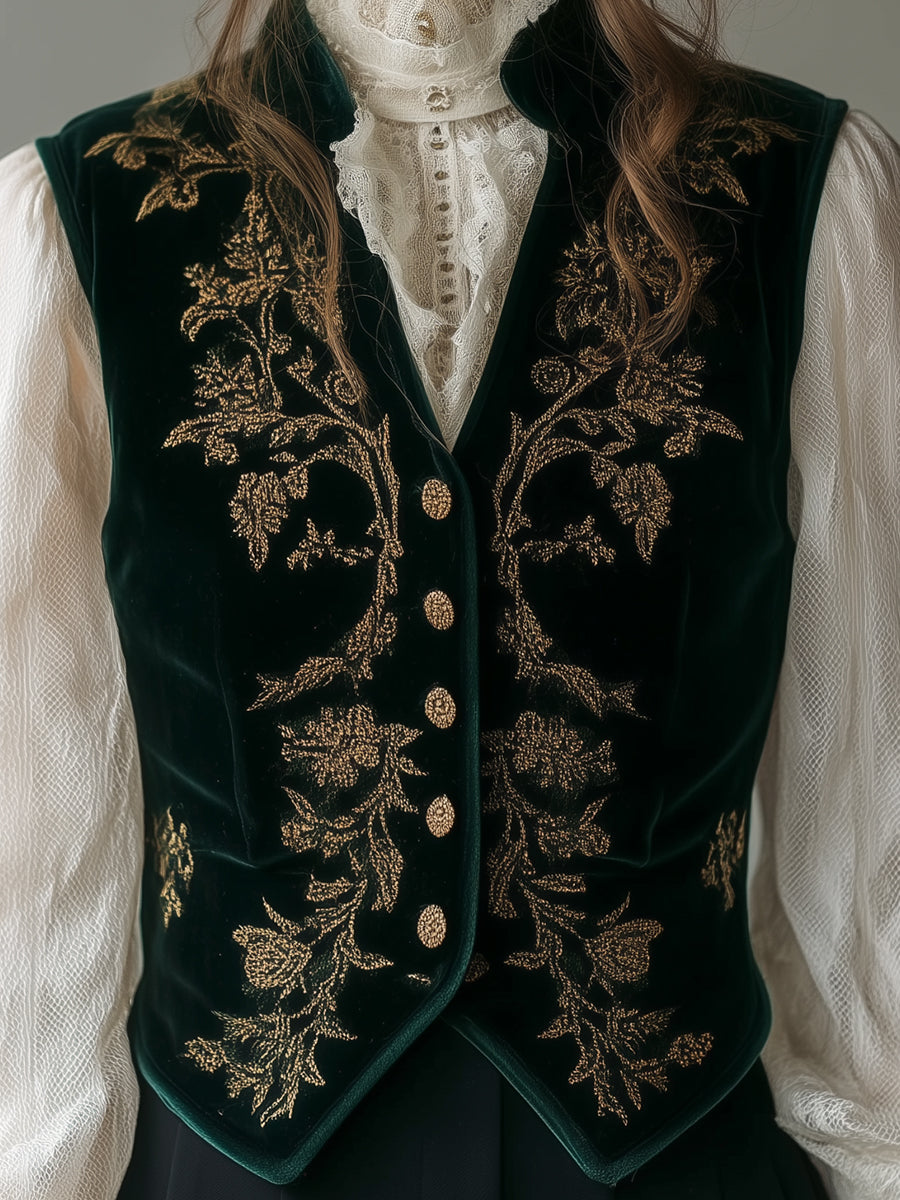 Quietly Luxurious Embroidered Polyester Velvet Vest