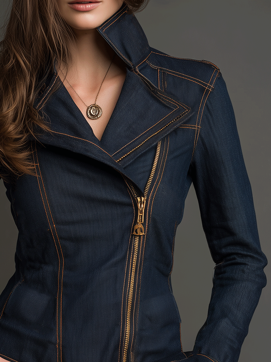 Elegant And Retro Midnight Indigo Denim Jacket