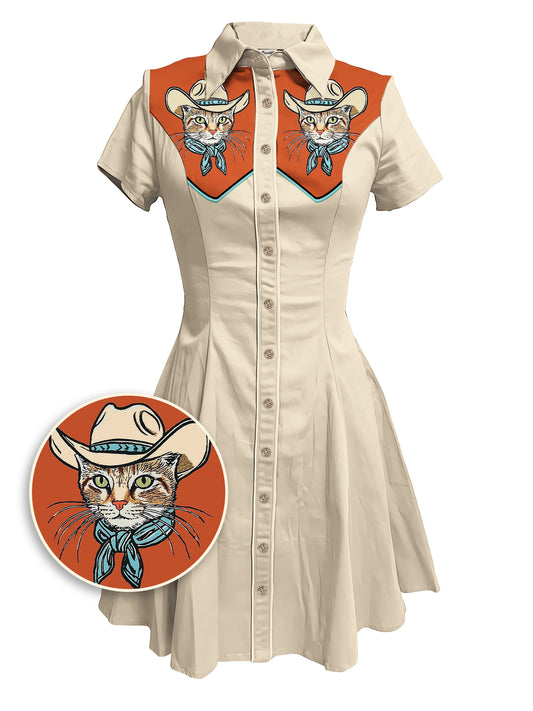 Cat Cowgirl - 100% Cotton Double Pocket Dress