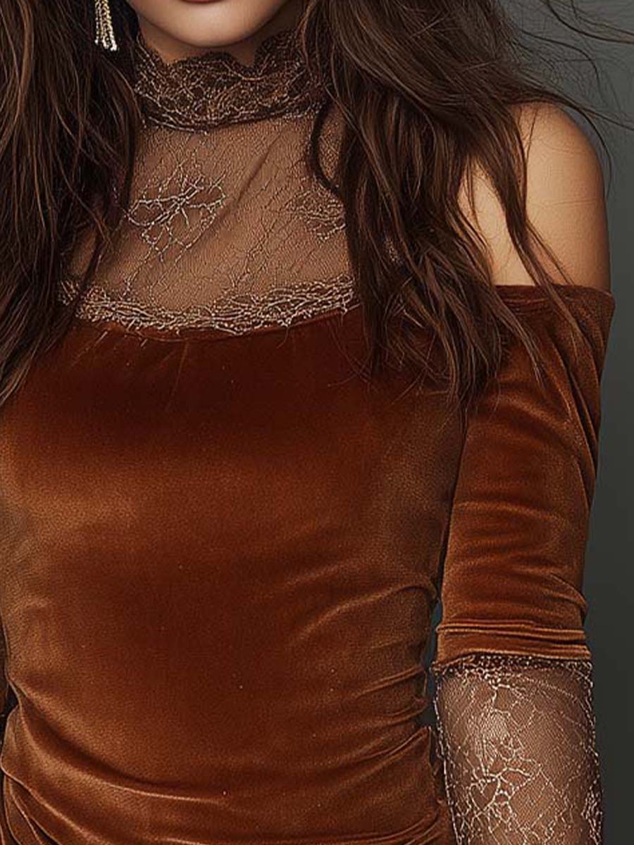 Velvet Lace-Trim Mini Dress