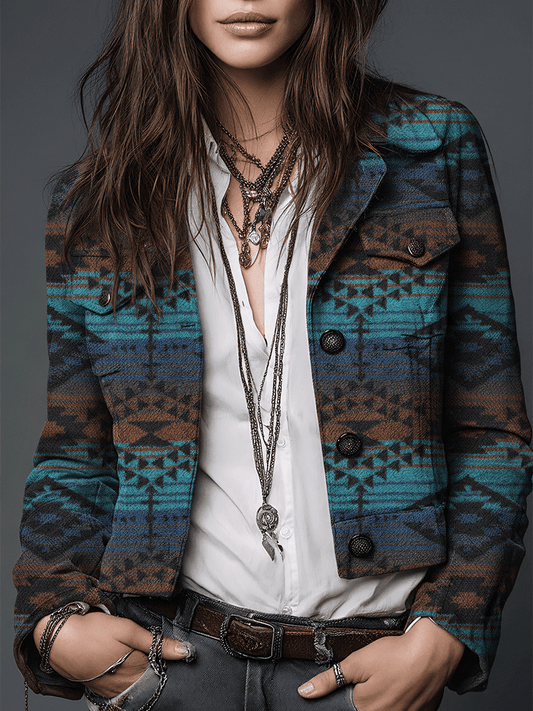 Teal Jacquard Bohemian Jacket