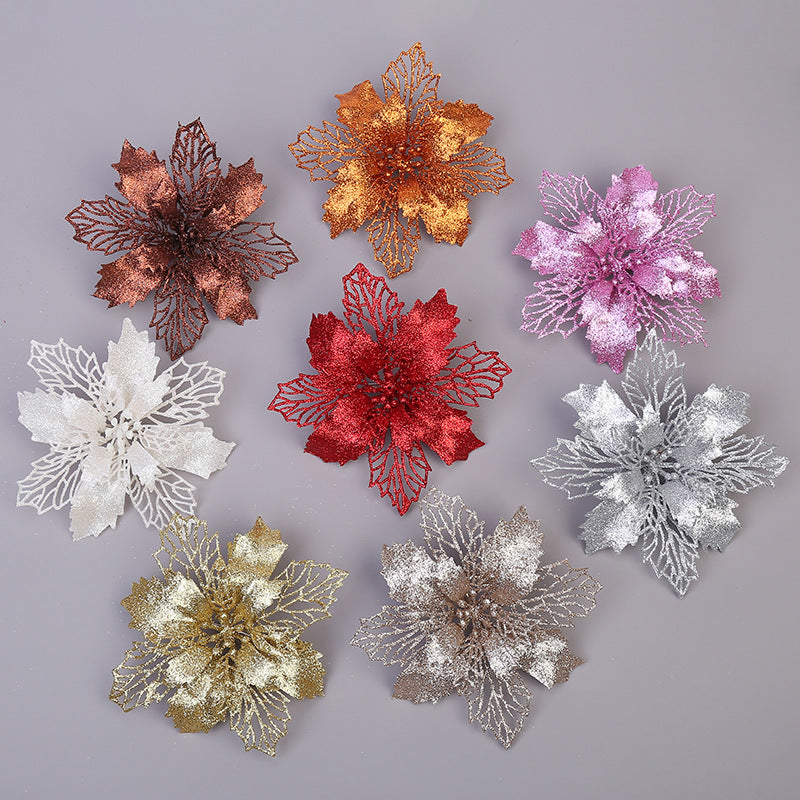 5Pcs Glitter Artifical Christmas Flower Tree Decorations Home