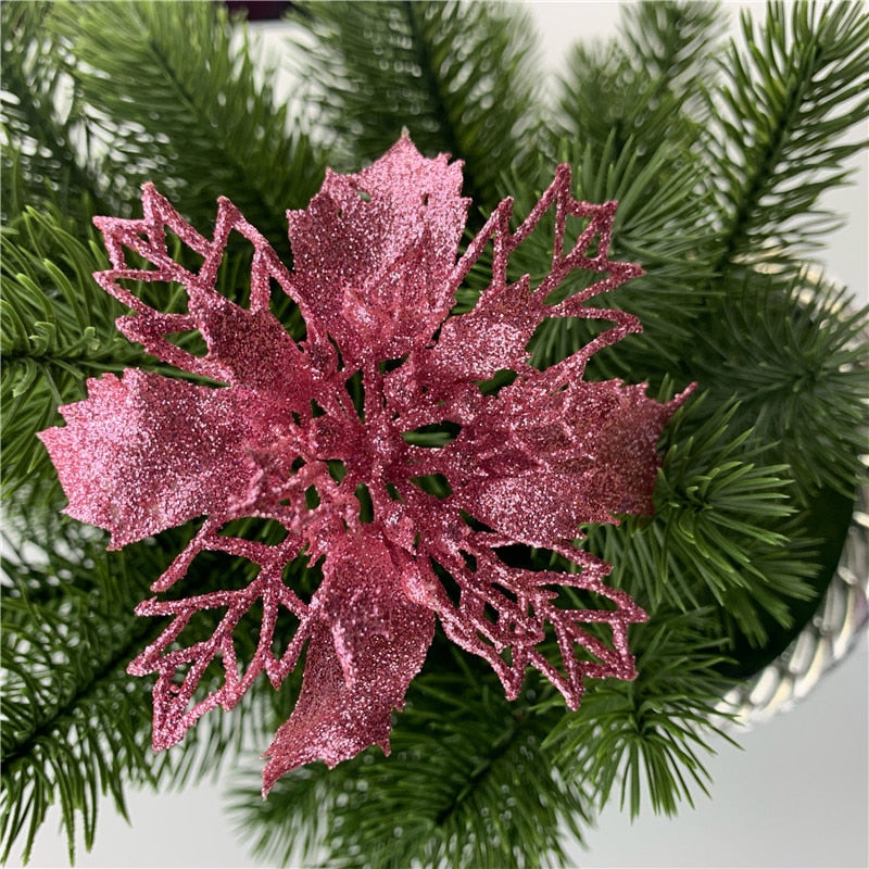 5Pcs Glitter Artifical Christmas Flower Tree Decorations Home