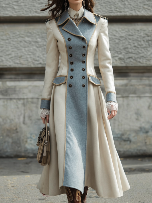 Retro Contrast Wool Blend Coat