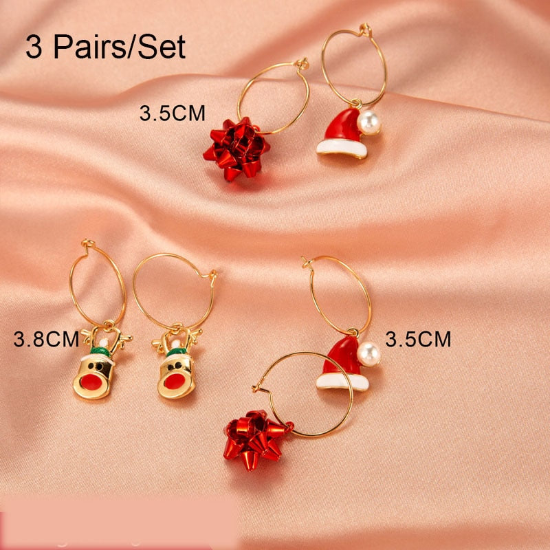 Christmas Tree Deer Snowman Drop Earrings -Girls Christmas Gift