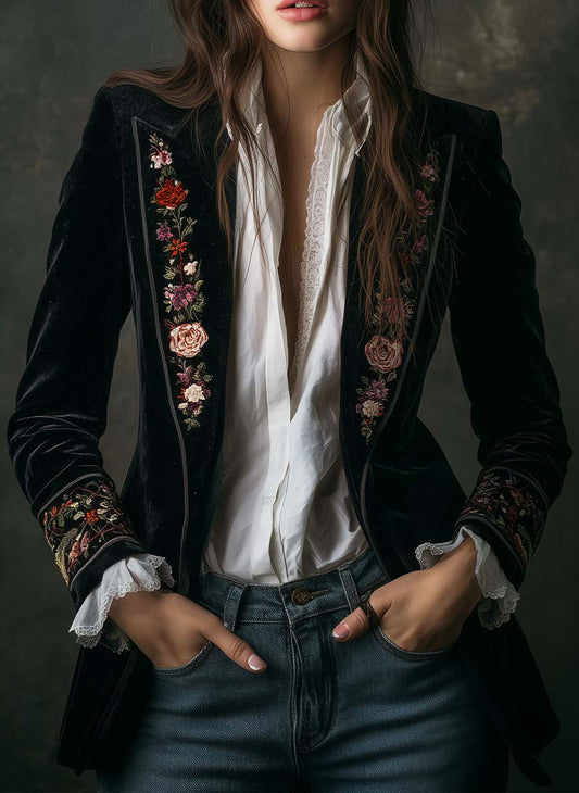 Vintage Floral Embroidered Velvet Blazer – Quiet Bohemian Luxury