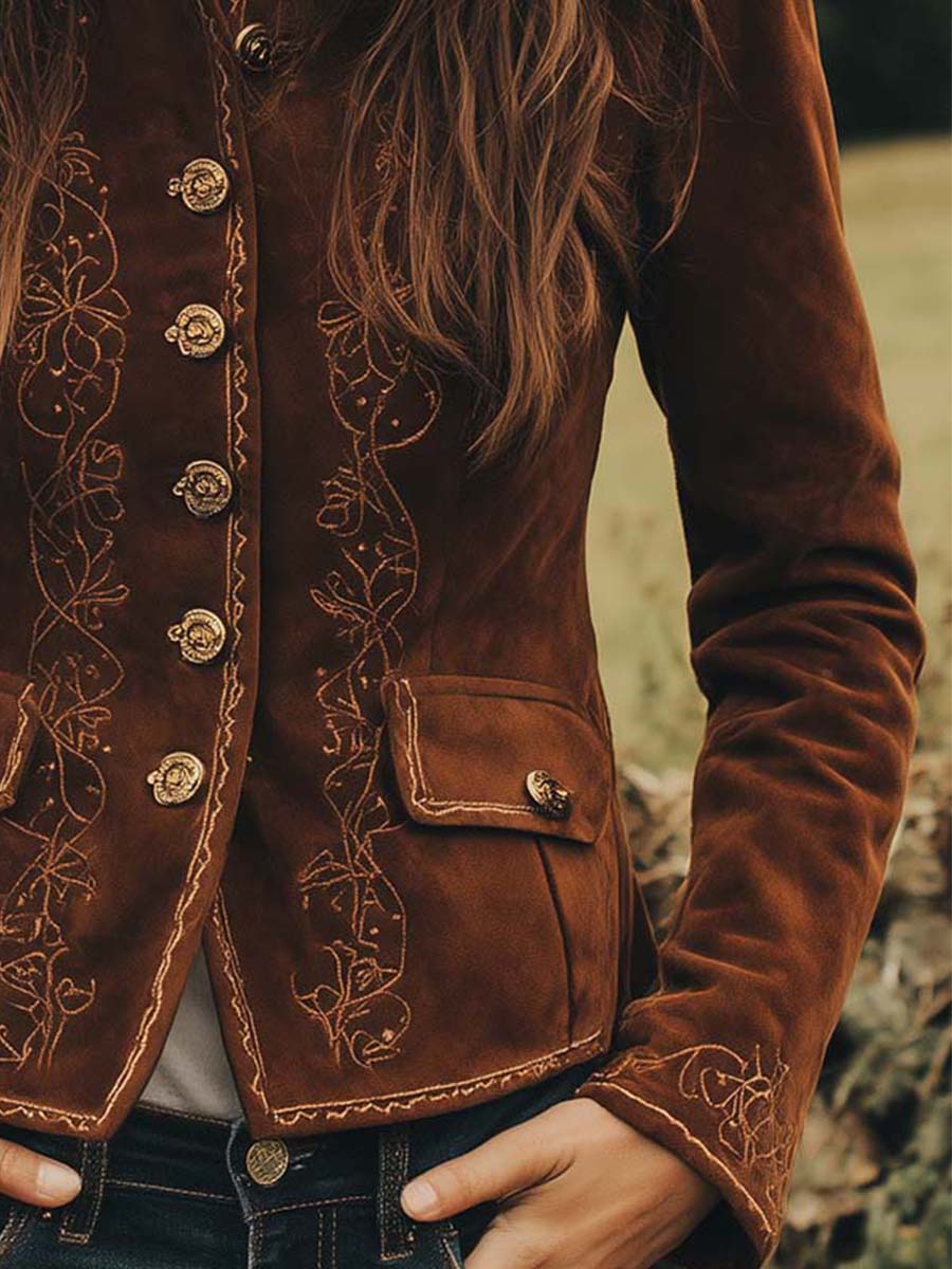 Bohemian Microsuede Embroidered Slim Fit Jacket