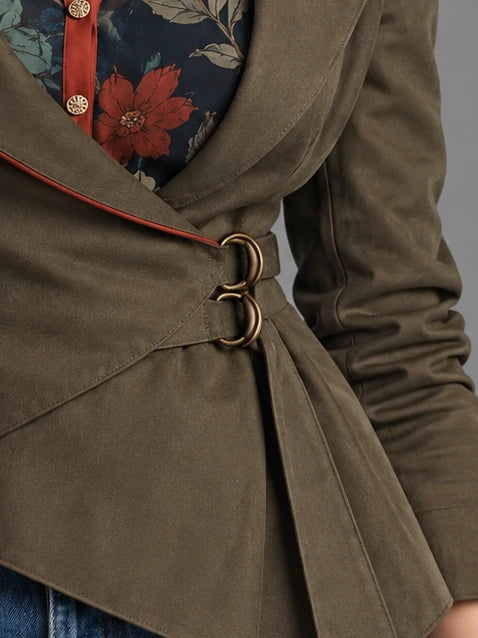 Ring-Detail Asymmetric Wrap Blazer