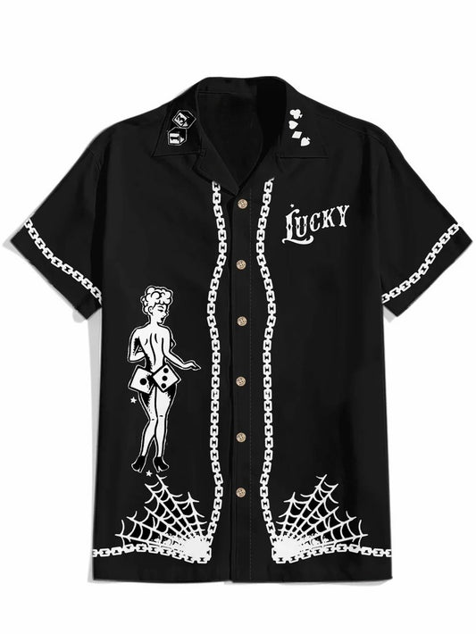 Lucky Vegas - 100% Cotton Cuban Collar Shirt