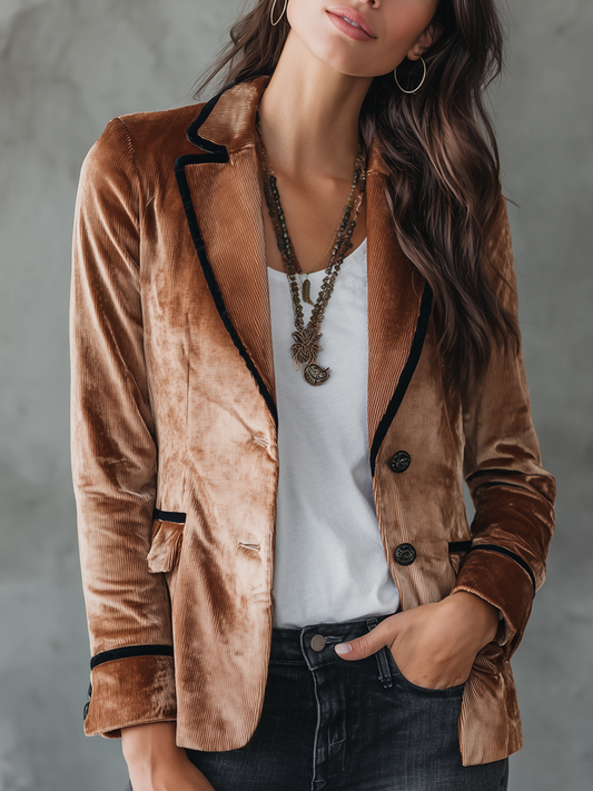 Retro Contrast Trim Velvet Blazer