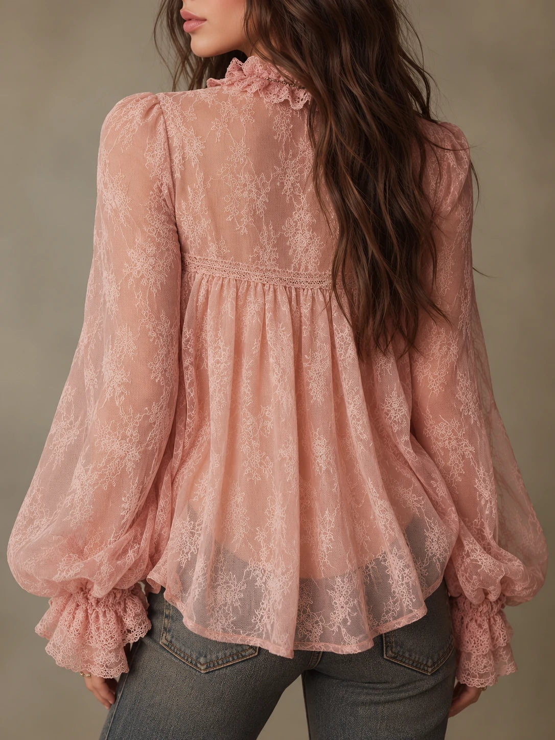 Romantic Blush Boho Sheer Ruffle Blouse