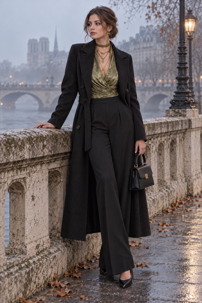 Olive Green Snakeskin Print Satin Long Blouson Sleeves Wrap Blouse with Ruched Front