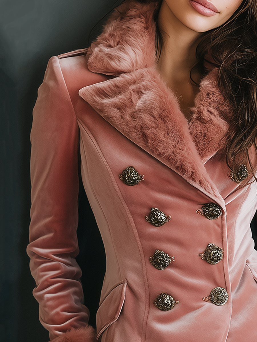 Vintage Polyester Velvet Faux Fur Lined Jacket