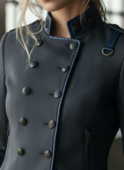 Chic Double-Breasted Military-Inspired Jacket for Women