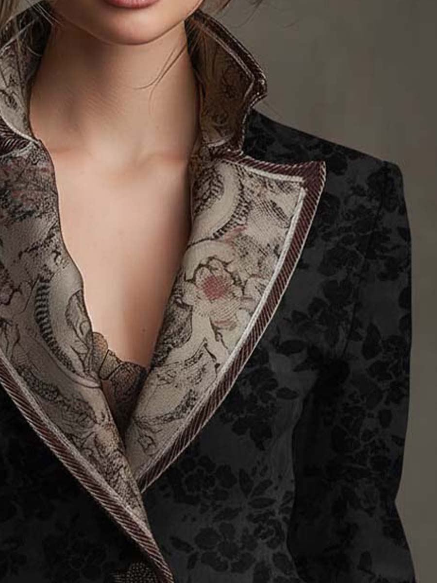 Vintage Floral Jacquard Woven Blazer