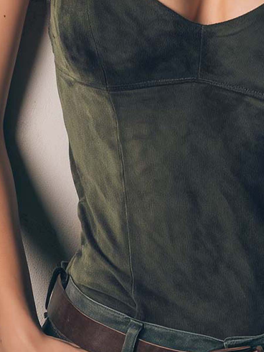 Western Edge Olive Fitted Micro-Suede Tank