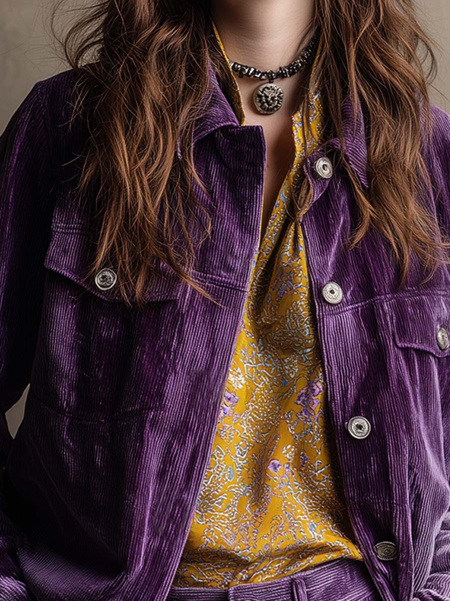 Retro Button-Up Velvet Shirt Jacket
